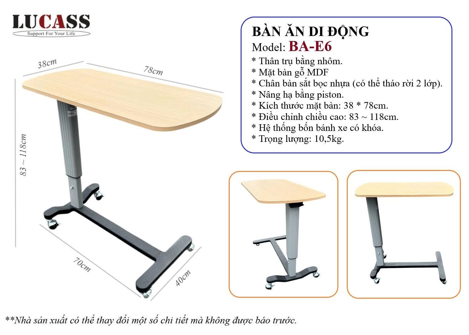 Bàn ăn di động Lucass 